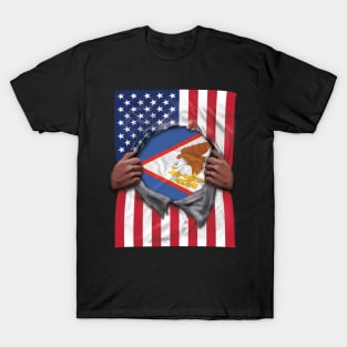 American Samoa Flag American Flag Ripped - Gift for American Samoan From American Samoa T-Shirt